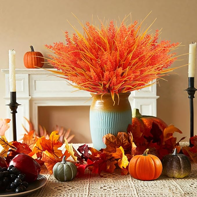 CozyNest Decor Geegoods 24 bundles faux fall flowers including lavender and monkey grass, UV resistant plastic outdoor garden decor