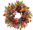 CozyNest Decor 22-inch fall chrysanthemum wreath with apples, pinecones, berries, eucalyptus, and maple leaves for autumn decor.