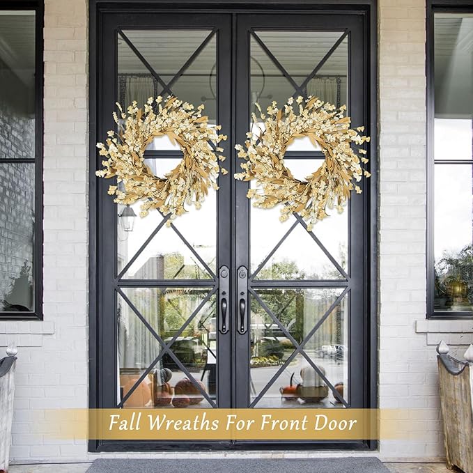 CozyNest Decor Artgar Fall Wreath with wheat and seasonal flowers, 24-inch front door floral wreath for outdoor and indoor autumn decor