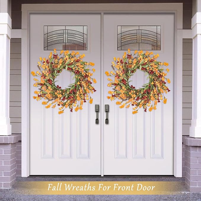 CozyNest Decor Artgar Fall Wreath with red, orange, and yellow flowers, 24-inch floral door wreath for outdoor and indoor fall decor.