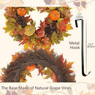 CozyNest Decor 26-inch autumn velvet pumpkin wreath with harvest maple leaves and metal hook for front door fall and Halloween decor