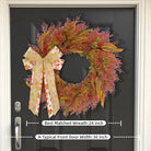 Large 24-inch Cedar Fall Wreath with burlap bow from CozyNest Decor, weatherproof outdoor porch decor for autumn and holiday seasons.