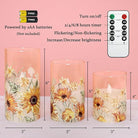 CozyNest Decor MELTONE autumn sunflower flameless candles with flickering real wax, glass holders, remote control for home decor and celebrations.