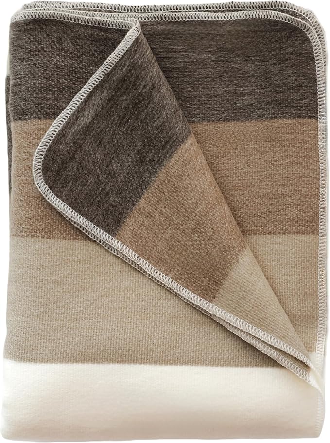 CozyNest Decor Latitude Zero alpaca wool throw blanket in brown, ultra-soft, breathable, non-itchy, hypoallergenic fabric.
