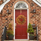 CozyNest Decor 22-inch artificial fall wreath with eucalyptus leaves and chrysanthemums, ideal for front door or indoor autumn decor.
