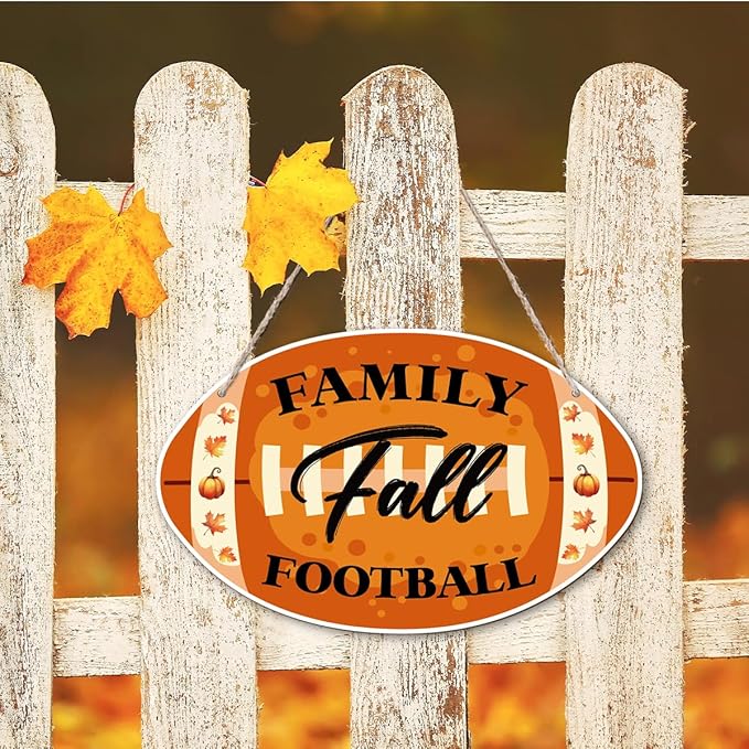 Rustic autumn wooden sign with football design, perfect for Thanksgiving home decor and housewarming gifts by CozyNest Decor.