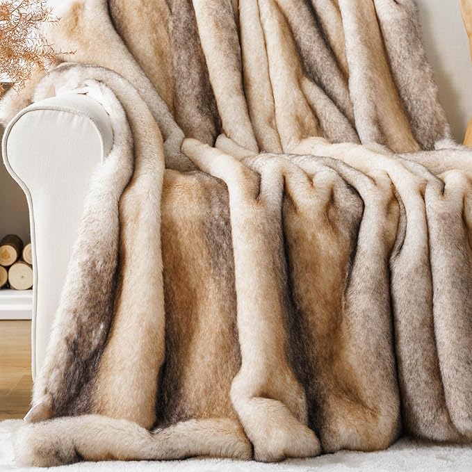 CozyNest Decor BATTILO HOME luxury faux fur throw blanket in soft mink fur, 50x60 inches, perfect for couch, sofa, or bed.