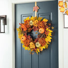CozyNest Decor 24-inch artificial fall wreath with autumn maple leaves, dahlias, pumpkins, berries, perfect for front door autumn decor