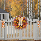 Large 24-inch burgundy boxwood eucalyptus wreath with maple bow, perfect for rustic farmhouse fall outdoor or indoor decor.