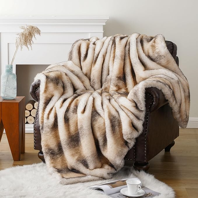 CozyNest Decor BATTILO HOME luxury faux fur throw blanket in soft mink fur, 50x60 inches, perfect for couch or bed.