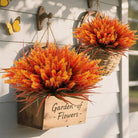 CozyNest Decor outdoor artificial lavender flowers and monkey grass in autumn-orange, UV resistant plastic for garden and porch decor