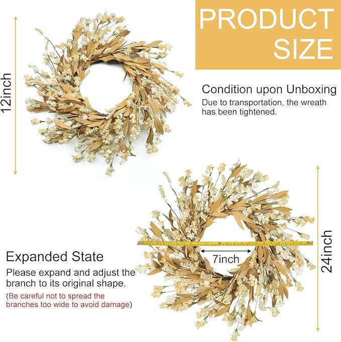 CozyNest Decor Artgar Fall Wreath with wheat and autumn floral accents, 24-inch door wreath for outdoor or indoor fall decor.