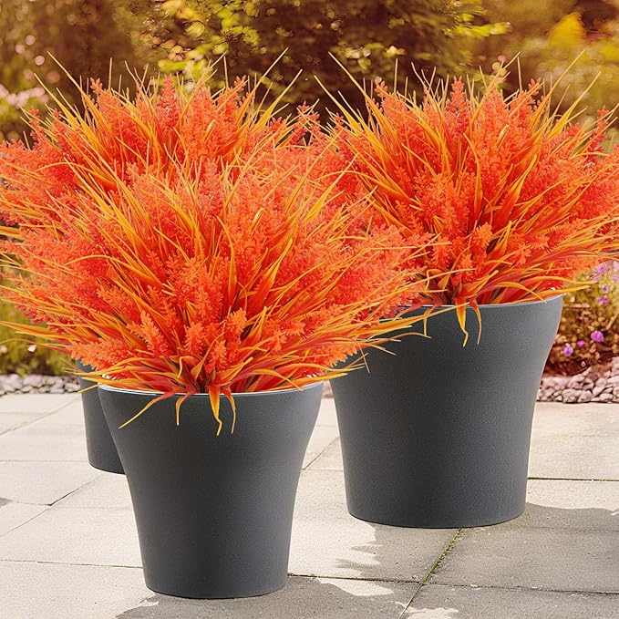 CozyNest Decor artificial fall flowers bundle with faux lavender and monkey grass, UV resistant plastic plants for outdoor garden decor