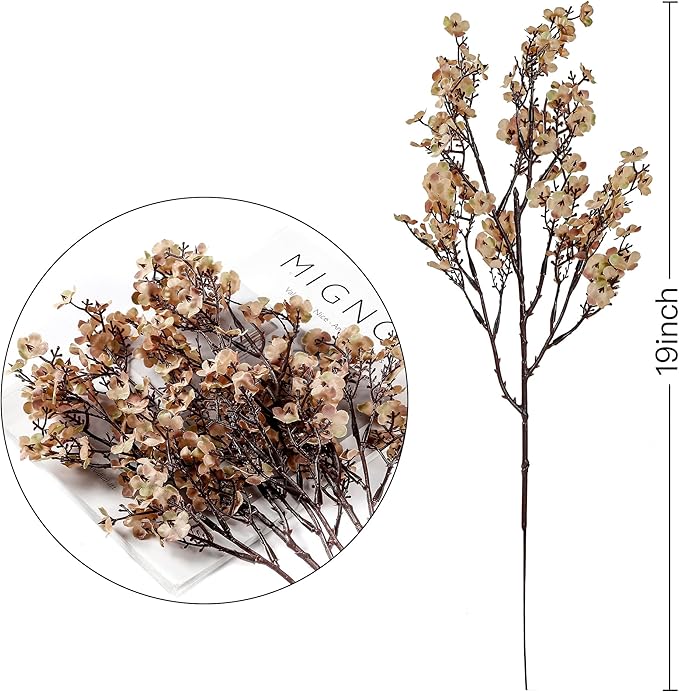CozyNest Decor 15-pack Baby's Breath artificial flowers in skin brown, realistic silk gypsophila for DIY floral arrangements and autumn decor.