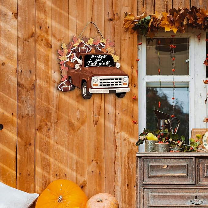 CozyNest Decor fall pumpkin welcome sign with "Hello Fall" text, rustic wooden porch decoration for autumn outdoor and indoor decor.