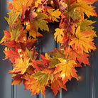 CozyNest Decor 24-inch pre-lit fall wreath with maple leaves, lighted with timer, for front door or porch autumn home decor