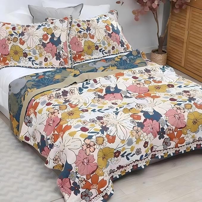 Colorful floral boho muslin blanket for adults, twin size 80x90 inches, cozy 100% cotton summer cooling bed coverlet from CozyNest Decor.