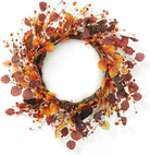 CozyNest Decor 22-inch fall eucalyptus berry wreath with rustic accents, ideal for front door or wall fall decor.