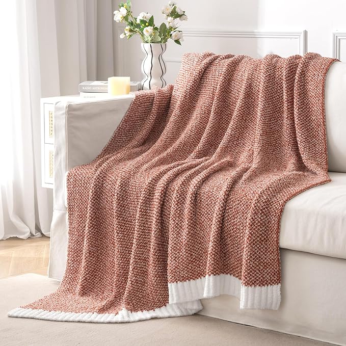 CozyNest Decor MIULEE fall rust soft throw blanket on a sofa, plush knit blanket for sofa, bed, or outdoor use, 50 x 60 inches