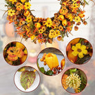 Rustic 22-inch fall wreath with orange tulips and wildflowers from CozyNest Decor, ideal for front door, wall, or porch decor.
