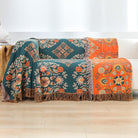 CozyNest Decor fall throw blanket with orange floral print, 100% cotton, lightweight rustic quilt for couch or bed, 60x80 inches.