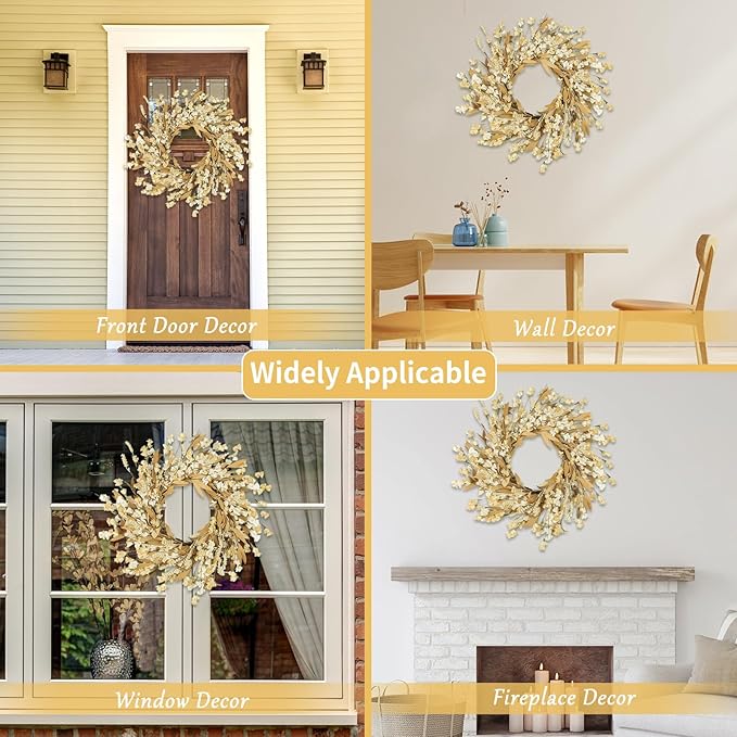 CozyNest Decor Artgar Fall Wreath with wheat and autumn floral accents, 24-inch door wreath for outdoor or indoor fall home decor.