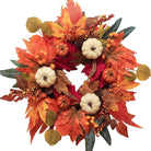 CozyNest Decor 21-inch fall wreath with maple leaves, pumpkin, berries for front door, wall, or fireplace autumn and Thanksgiving decor