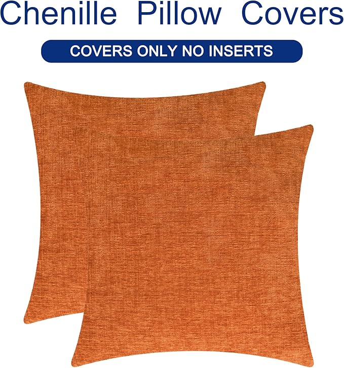 CozyNest Decor CaliTime fall throw pillow covers in burnt orange, 18x18 inches, soft chenille cushion cases for couch or sofa decor