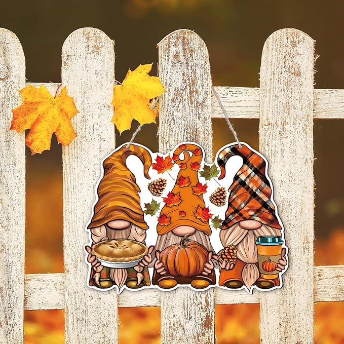 Rustic Hello Fall wooden hanging sign by CozyNest Decor, autumn dwarfs decoration for porch or indoor outdoor autumn door decor