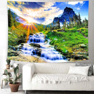 CozyNest Decor mountain waterfall tapestry featuring sunset forest, tropical rainforest scene, nature landscape wall hanging for home decor