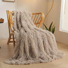 CozyNest Decor XeGe luxury faux fur throw blanket in khaki, soft fluffy shaggy plush 50x60 decorative couch blanket for winter and fall.