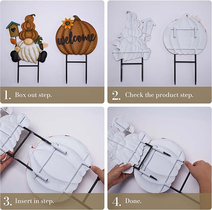 CozyNest Decor fall gnome pumpkin garden stake with orange autumn colors, outdoor welcome sign for Thanksgiving and harvest decor.