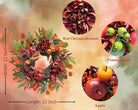 CozyNest Decor 22-inch fall chrysanthemum wreath with apples, pinecones, berries, eucalyptus, and maple leaves for autumn decor.