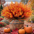 CozyNest Decor artificial outdoor lavender and monkey grass flowers in orange, 48-piece faux plants for garden, porch, or patio decor