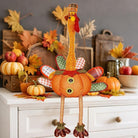 CozyNest Decor plush turkey figurine, 31.5"x18.5", handmade stuffed sitting turkey for fall indoor Thanksgiving table decoration.