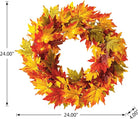CozyNest Decor 24-inch pre-lit fall wreath with maple leaves, featuring lights and timer, perfect for front door Halloween or Thanksgiving.