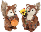 CozyNest Decor Fall fox figurines, two handmade sisal woodland animals with pumpkins, perfect for Thanksgiving table and autumn decor.