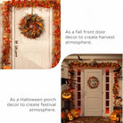 CozyNest Decor 20-inch fall wreath with maple leaves, white pumpkin, daisies, and sunflowers for front door or porch decor.