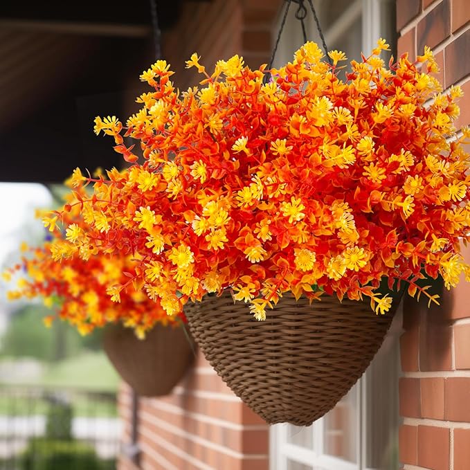 CozyNest Decor artificial fall flowers in orange, no-fade faux autumn plants for Thanksgiving, Christmas, wedding, and home decor.