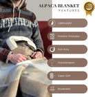 CozyNest Decor Latitude Zero alpaca wool throw blanket in brown, ultra-soft, breathable, hypoallergenic, non-itchy fabric for warmth.