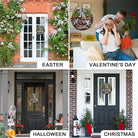 Rustic round wooden welcome sign by CozyNest Decor featuring seasonal and holiday designs, perfect for front door decor.
