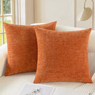 Set of two CozyNest Decor CaliTime fall throw pillow covers, 18x18 inches, burnt orange chenille cushion cases for sofa or bed.