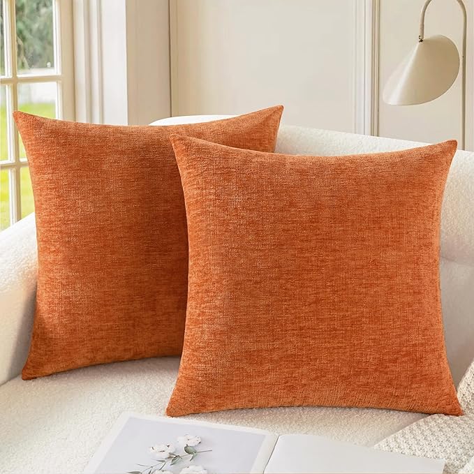 CozyNest Decor CaliTime fall throw pillow covers, 16x16 inches, burnt orange chenille cushion cases for couch, sofa, or bed decor.