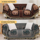 CozyNest Decor boho cotton throw blanket with tassels, elephant print, large 60x80-inch rustic bed and sofa blanket in brown.