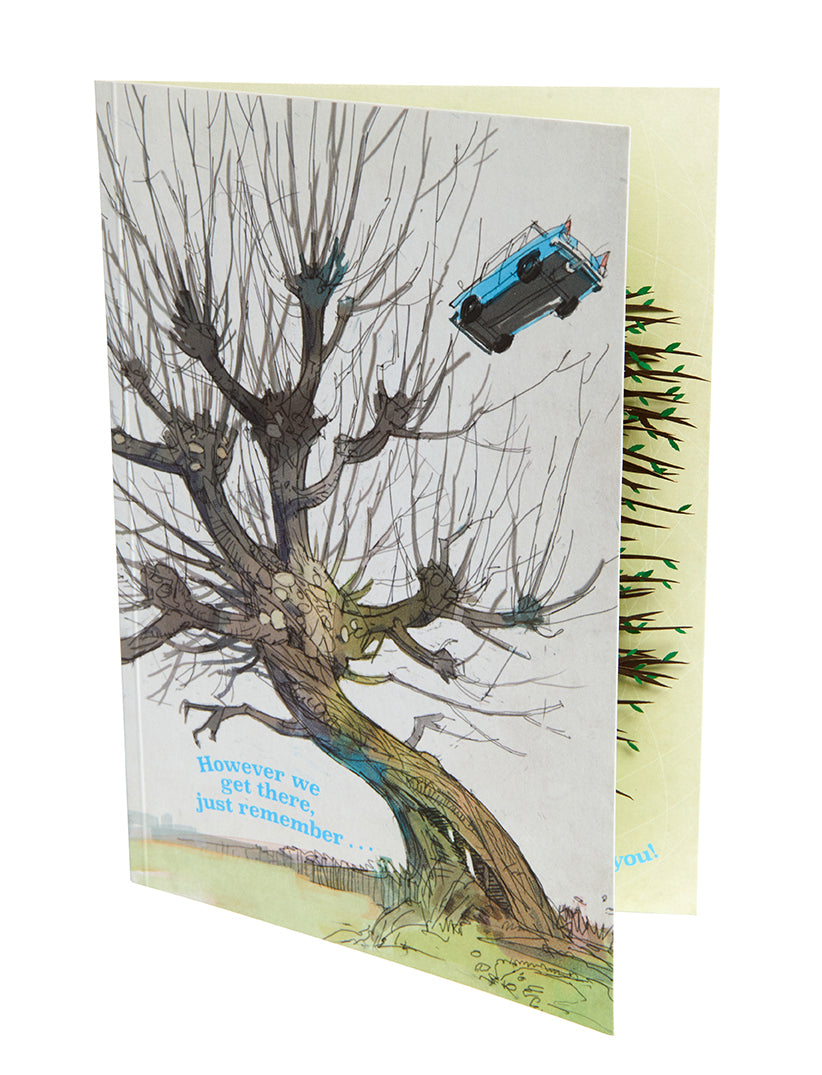 Inside view of Harry Potter Whomping Willow Friendship signature pop-up card from Insight Editions, featuring detailed woodland design.