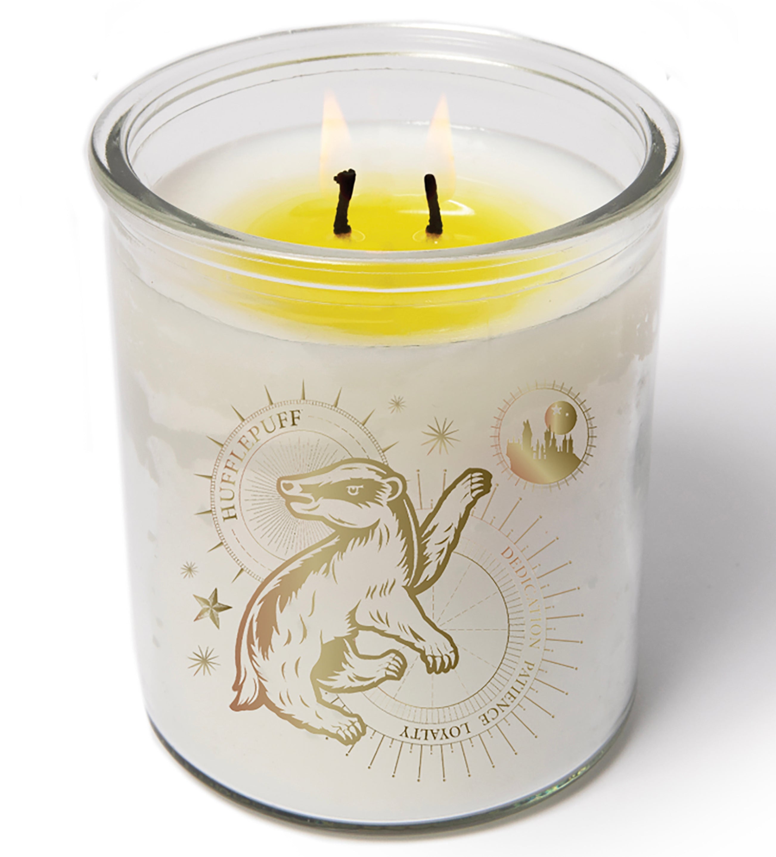 Harry Potter Hufflepuff color-changing candle by Insight Editions, featuring a magical design and warm glow for home decor.