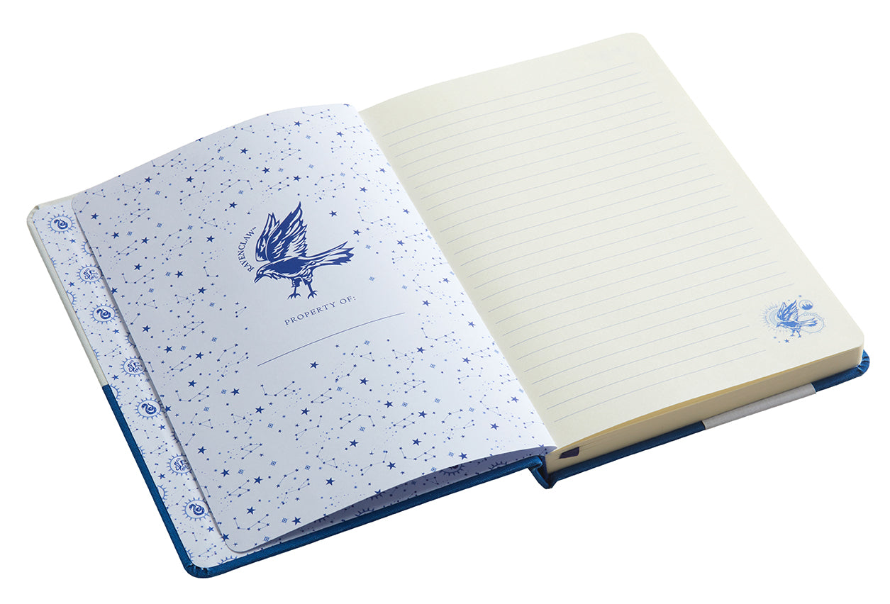 Inside view of the Harry Potter Ravenclaw Constellation hardcover journal with ruled pages and celestial Ravenclaw-themed illustrations.
