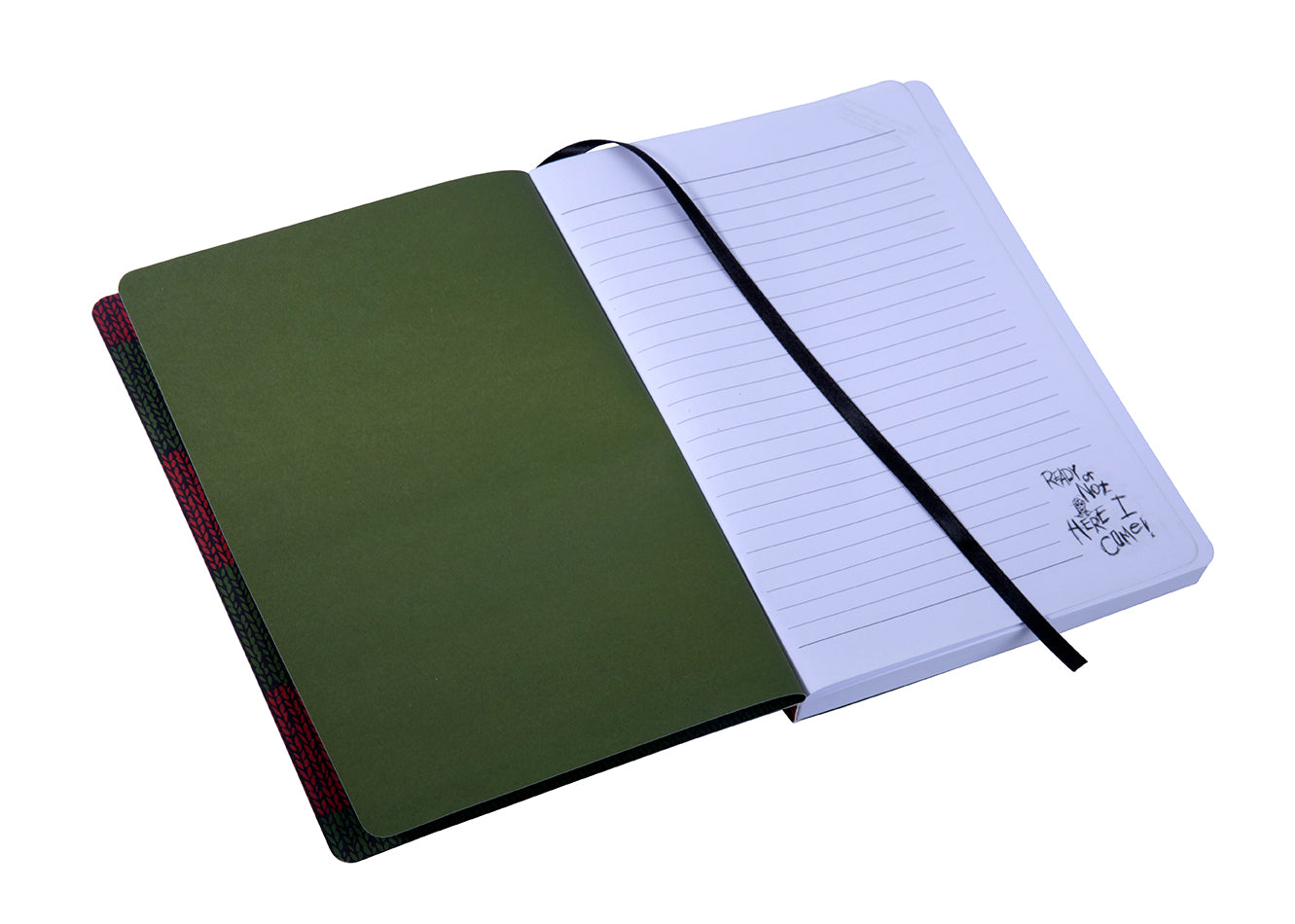 Inside view of Nightmare on Elm Street softcover notebook with lined pages and horror-themed cover design by Insight Editions.