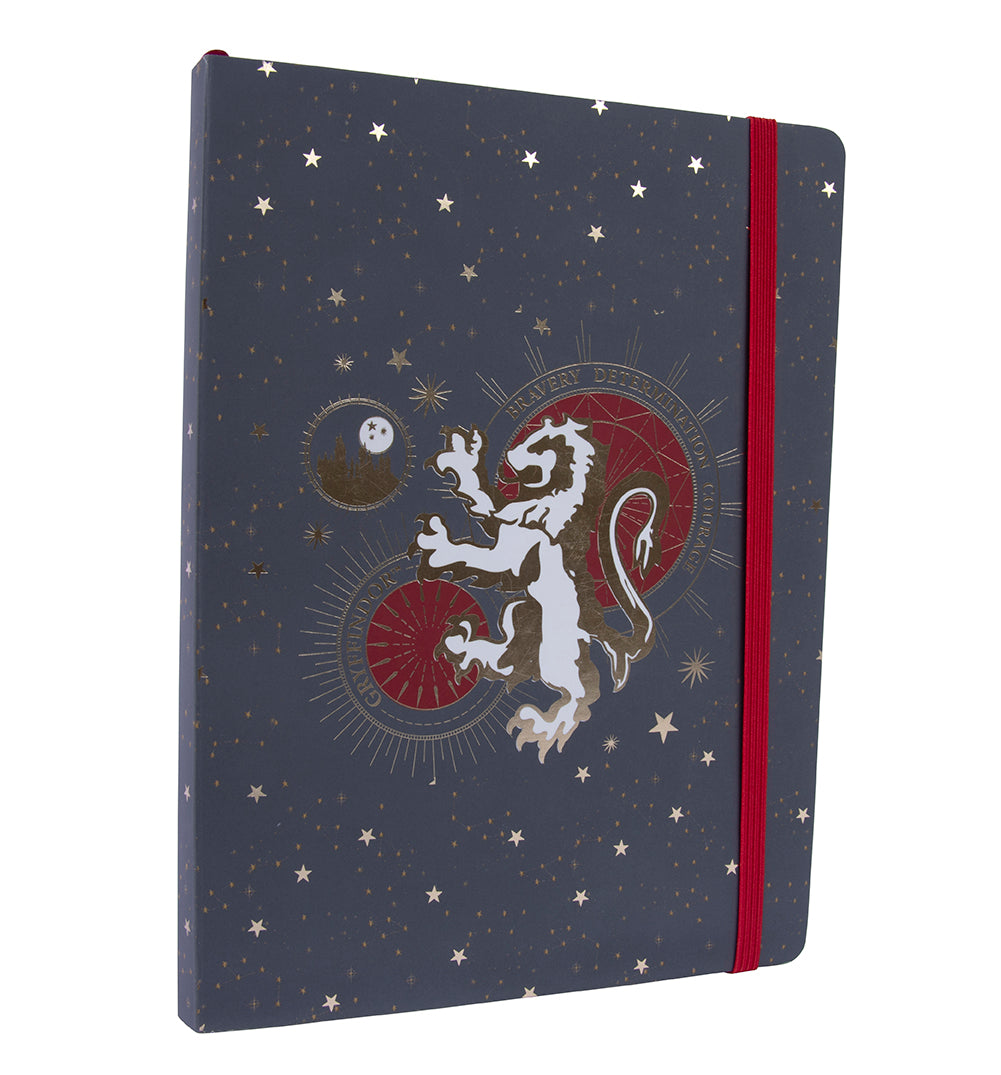 Harry Potter Gryffindor Constellation softcover notebook with celestial design and gold lettering on the cover.