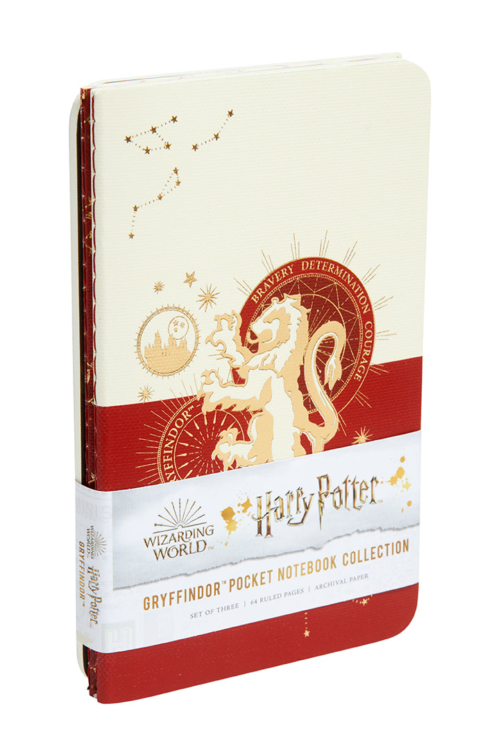 Set of three Harry Potter Gryffindor constellation softcover pocket notebooks with sewn covers from Insight Editions, featuring magical designs.